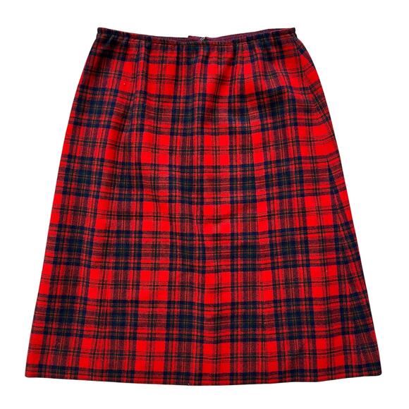 Vintage Pendleton Red Tartan Plaid Wool A Line Midi Skirt 10 - Picture 1 of 3